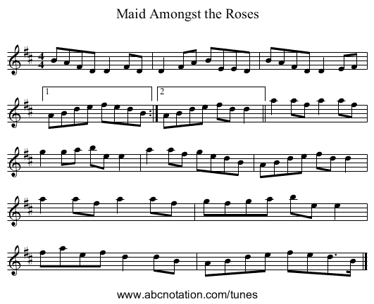 Maid Amongst the Roses - staff notation