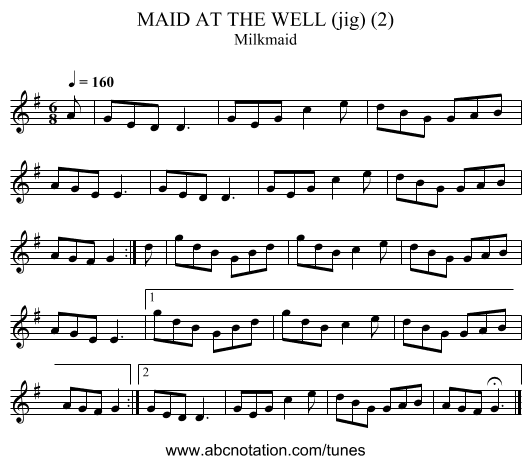 MAID AT THE WELL (jig) (2) - staff notation
