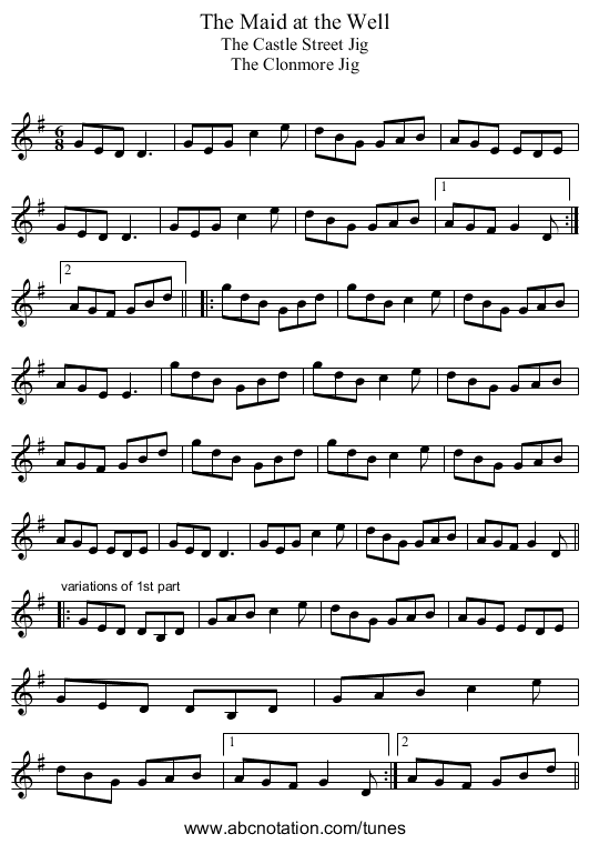 Maid at the Well, The - staff notation