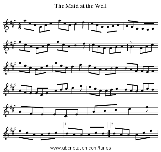 Maid at the Well, The - staff notation