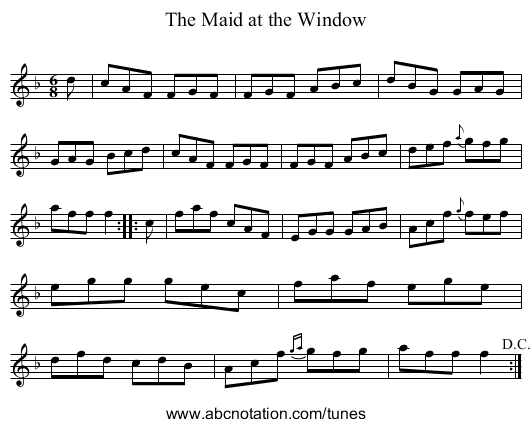 Maid at the Window, The - staff notation