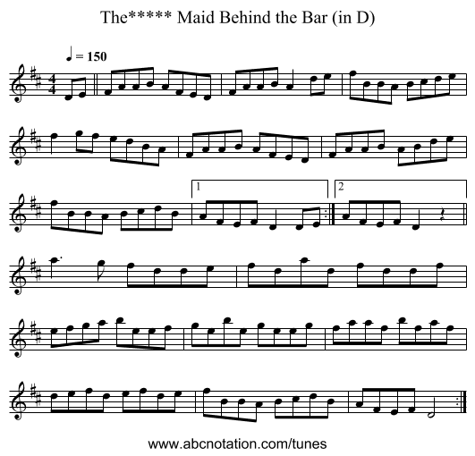 Maid Behind the Bar (in D), The***** - staff notation