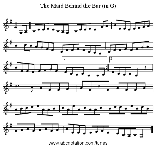 Maid Behind the Bar (in G), The - staff notation
