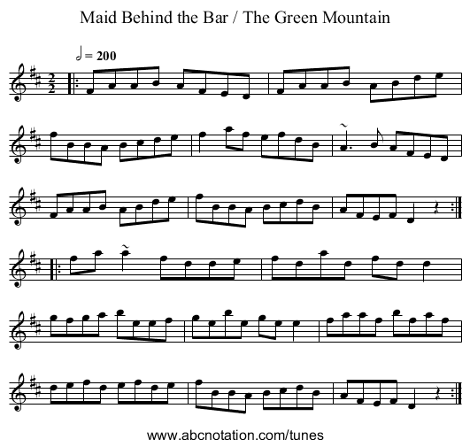 Maid Behind the Bar / The Green Mountain - staff notation