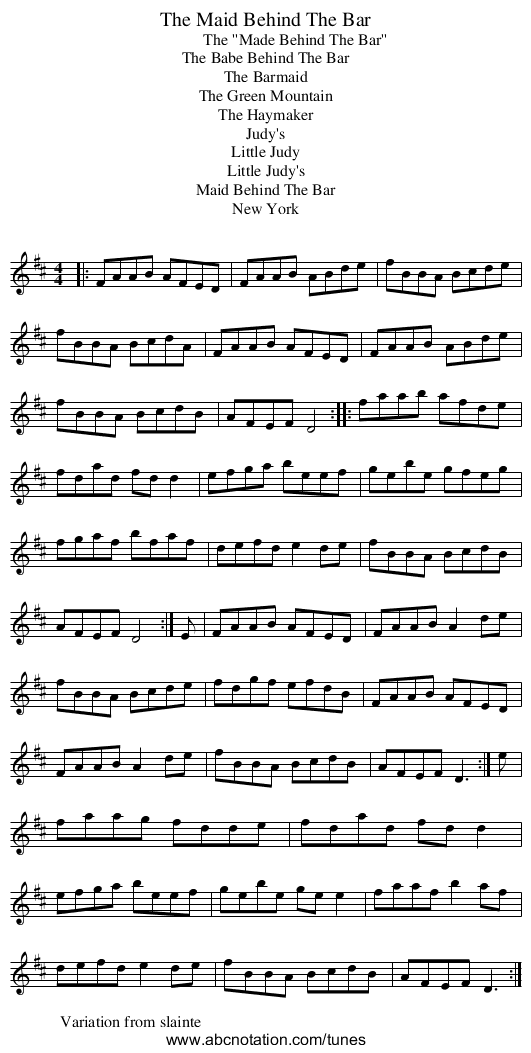 Maid Behind The Bar, The - staff notation