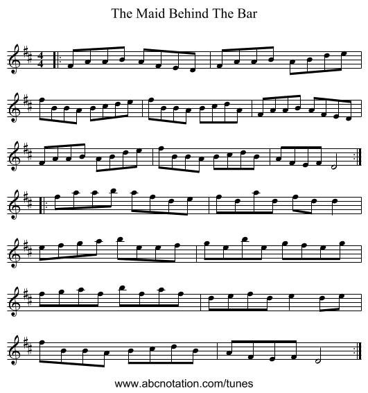 Maid Behind The Bar, The - staff notation