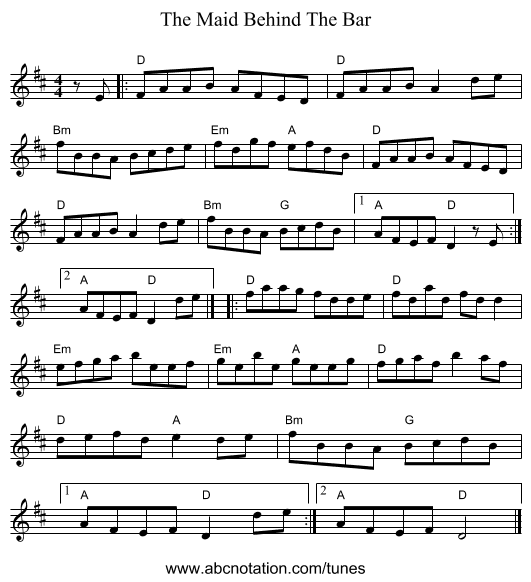 Maid Behind The Bar, The - staff notation