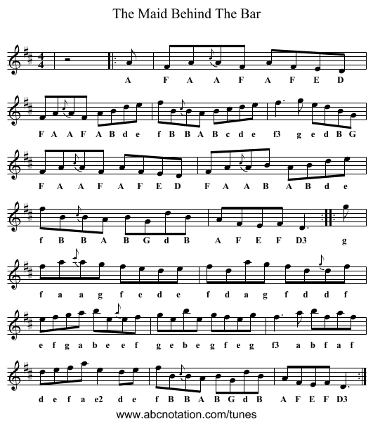 Maid Behind The Bar, The - staff notation