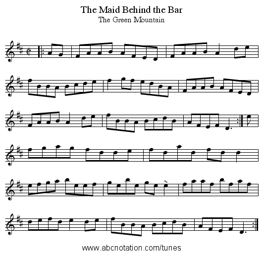 Maid Behind the Bar, The - staff notation