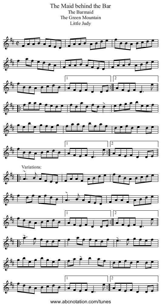 Maid behind the Bar, The - staff notation