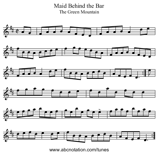 Maid Behind the Bar - staff notation