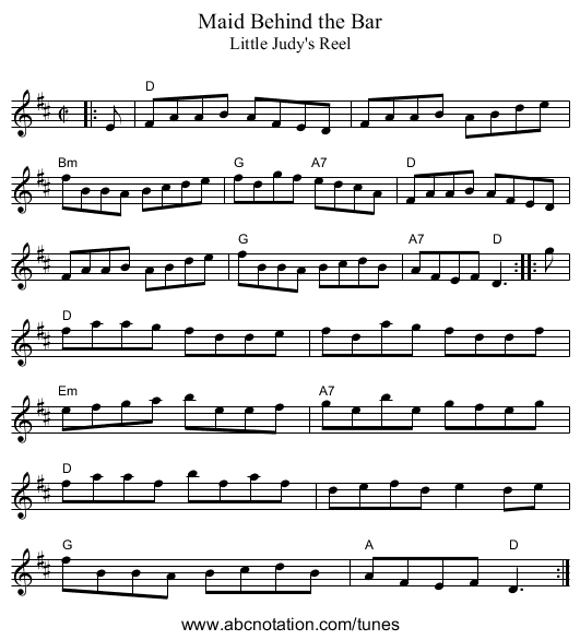 Maid Behind the Bar - staff notation