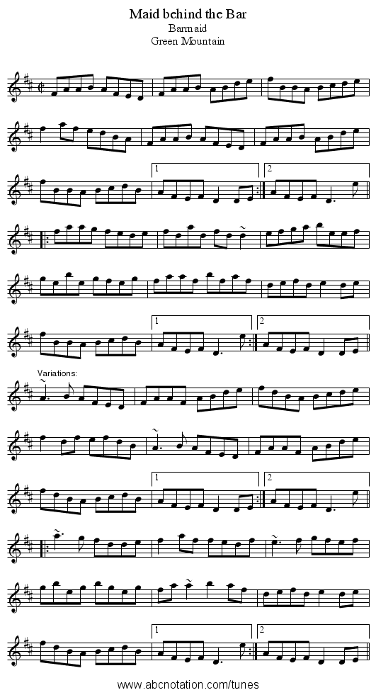 Maid behind the Bar - staff notation