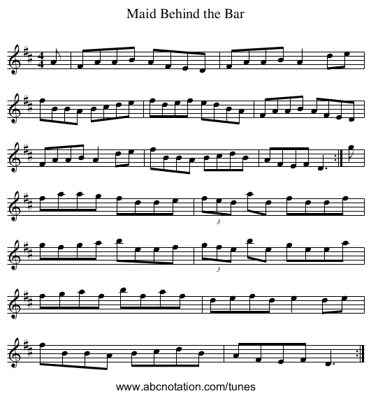 Maid Behind the Bar - staff notation