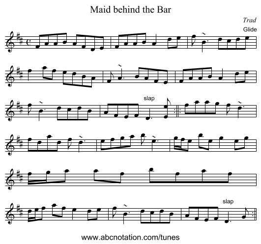 Maid behind the Bar - staff notation