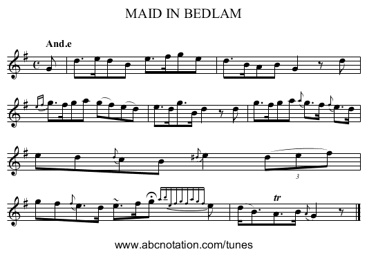 MAID IN BEDLAM - staff notation