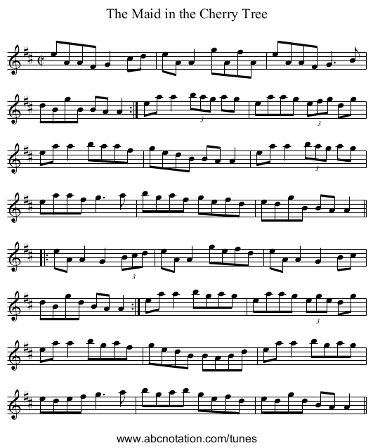 Maid in the Cherry Tree, The - staff notation