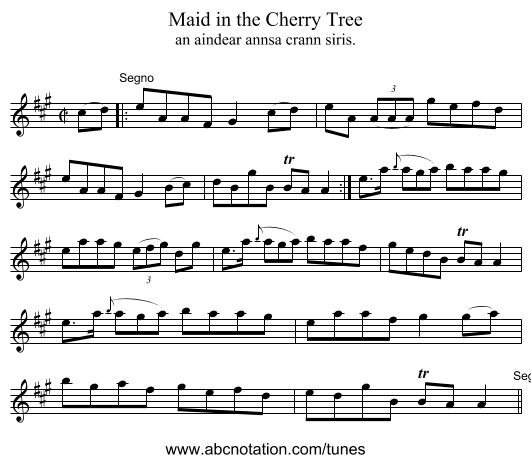 Maid in the Cherry Tree - staff notation