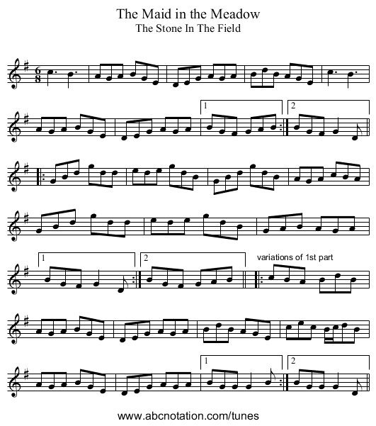 Maid in the Meadow, The - staff notation