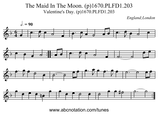 Maid In The Moon. (p)1670.PLFD1.203, The - staff notation