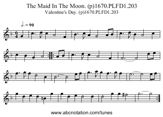 Maid In The Moon. (p)1670.PLFD1.203, The - staff notation