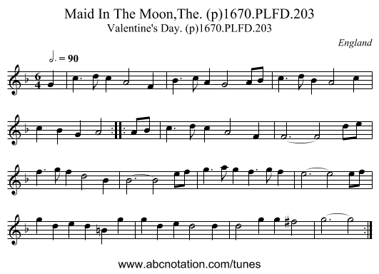 Maid In The Moon,The. (p)1670.PLFD.203 - staff notation