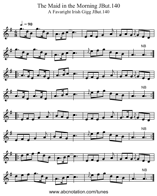 Maid in the Morning JBut.140, The - staff notation