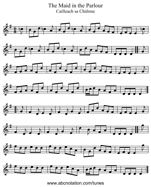 Maid in the Parlour, The - staff notation