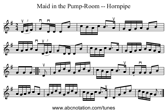 Maid in the Pump-Room -- Hornpipe - staff notation