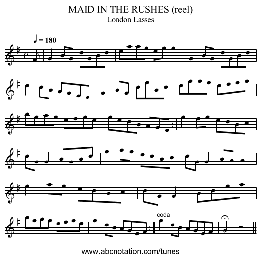 MAID IN THE RUSHES (reel) - staff notation