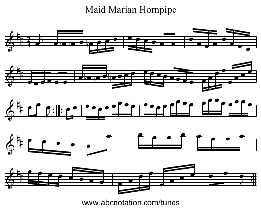 Maid Marian Hornpipe - staff notation