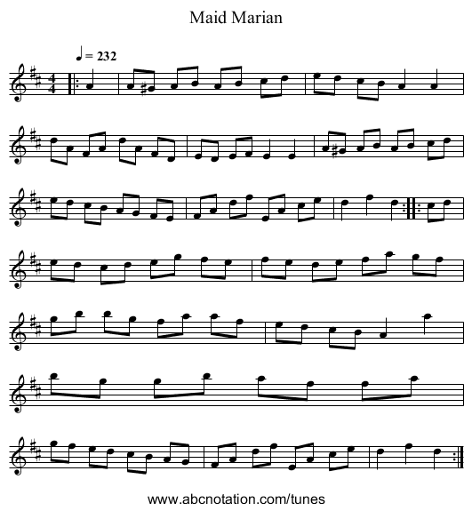 Maid Marian - staff notation