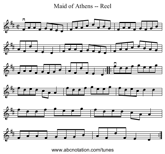 Maid of Athens -- Reel - staff notation