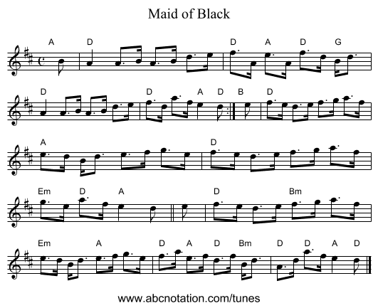 Maid of Black - staff notation