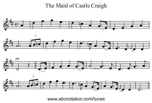 Maid of Castle Craigh, The - staff notation