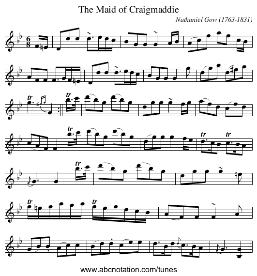 Maid of Craigmaddie, The - staff notation