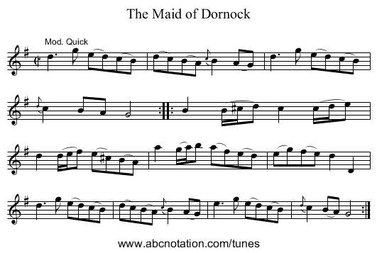 Maid of Dornock, The - staff notation