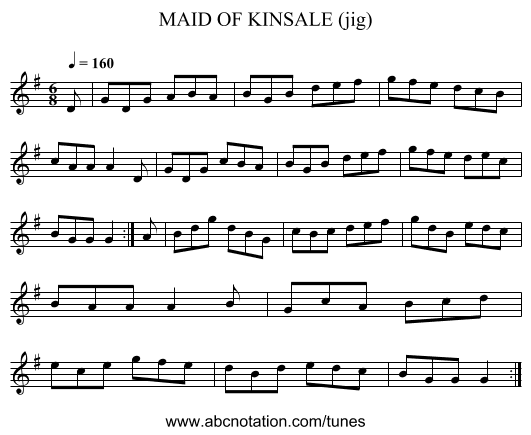 MAID OF KINSALE (jig) - staff notation