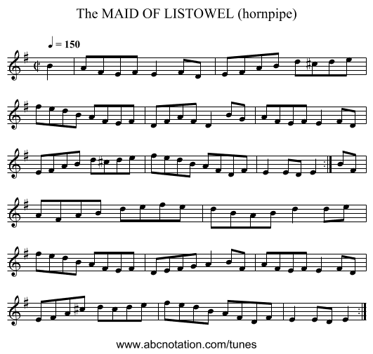 MAID OF LISTOWEL (hornpipe), The - staff notation