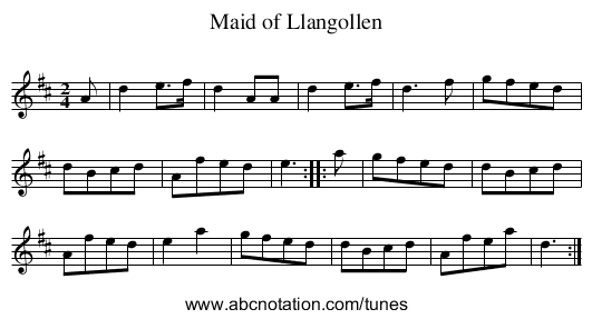 Maid of Llangollen - staff notation