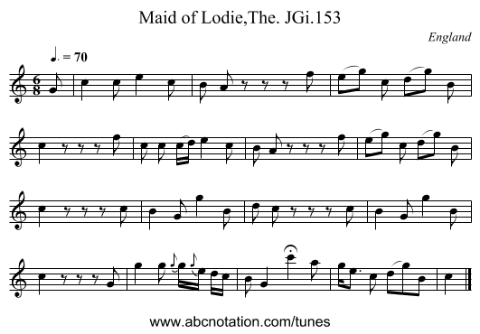 Maid of Lodie,The. JGi.153 - staff notation