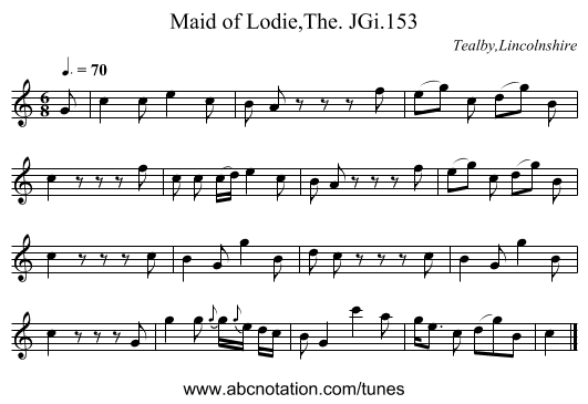 Maid of Lodie,The. JGi.153 - staff notation