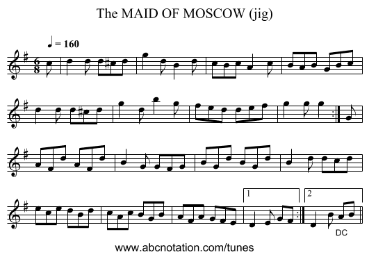MAID OF MOSCOW (jig), The - staff notation