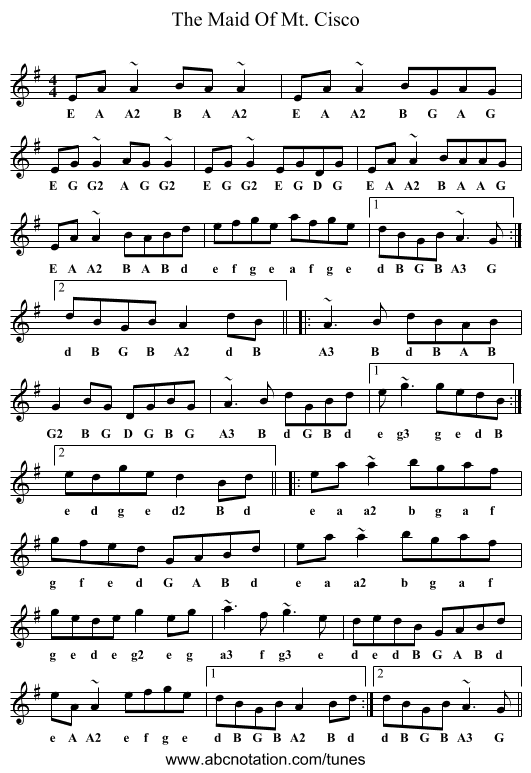 Maid Of Mt. Cisco, The - staff notation