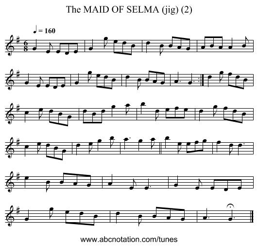 MAID OF SELMA (jig) (2), The - staff notation