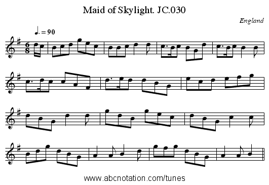 Maid of Skylight. JC.030 - staff notation