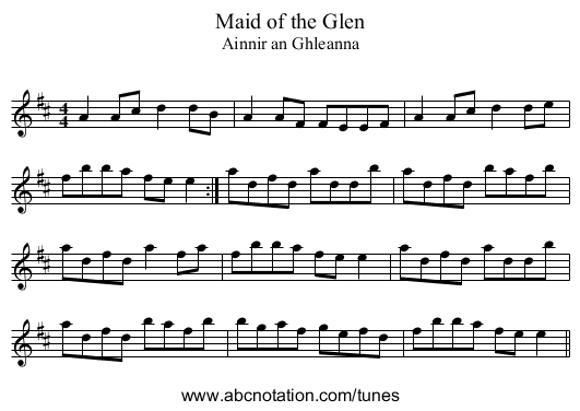 Maid of the Glen - staff notation