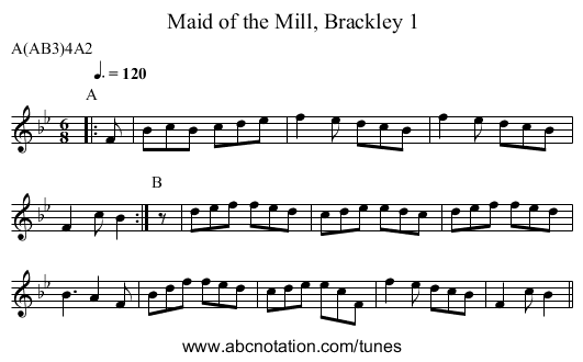 Maid of the Mill, Brackley 1 - staff notation