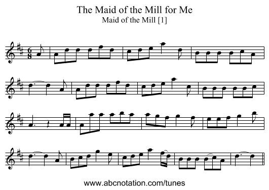 Maid of the Mill for Me, The - staff notation