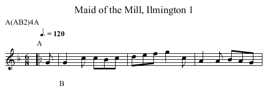 Maid of the Mill, Ilmington 1 - staff notation